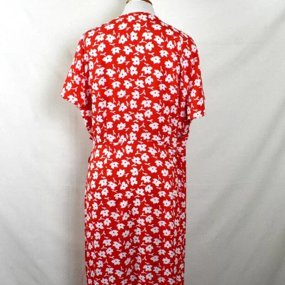 NWT J.CREW Dress 14 Red Floral Print Wrap Machine Wash - Picture 5 of 6
